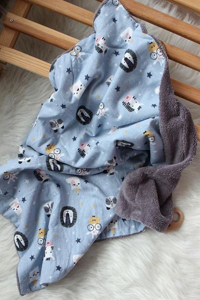 Mini Ropa Flannel Lamb Welsoft Blanket Blue Animals Patterned Welsoft Flannel Baby Blanket