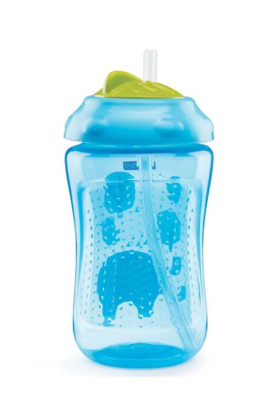 Babyhug Babyhug Swipey Straw Sipper Cup with Elephant Print, BPA-Free, Dishwasher Safe, Blue 300mL
