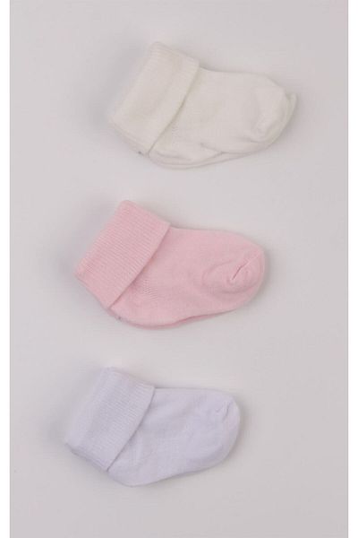 Mini Ropa Ecru White Pink Cotton 3-Piece Baby Socks