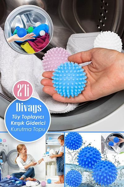 DİVAYS Set of 2 Magic Lint Collector Anti-Wrinkle Laundry Drying Balls