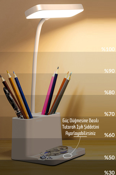 Telvesse Şarjlı Masa Lambası 3 Renk Dokunmatik Telefon Standlı Kademeli Ders Çalışma Okuma Işığı Gece Lambası