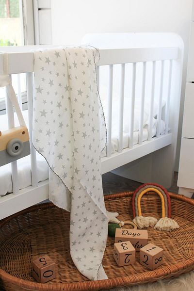 Mini Ropa Gray Star Patterned Muslin Baby Blanket - With Blanket