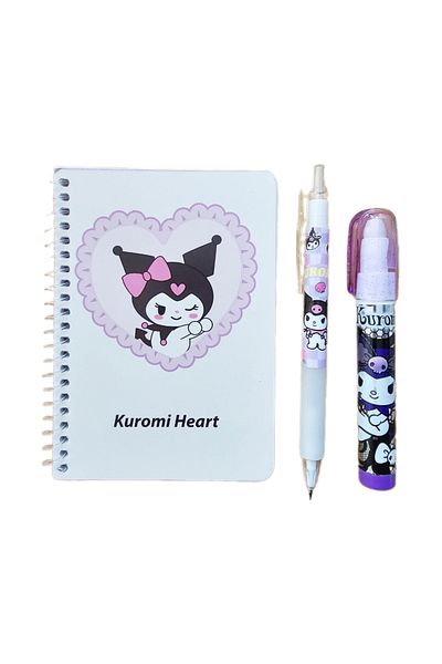Ceylan Kırtasiye Kuromi 07 Notebook - Versatil Laying Egg Pen and Rocket Eraser (Set of 3) - Kromi