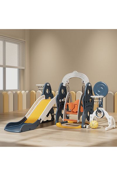 Bonfino Rocket Slide with Swing, Basketball Hoop for Kids, 174x165x111 cm