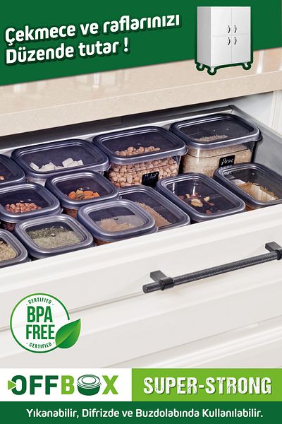 OFFBOX 3.2 Lt. 6-Piece Large Size Storage Set - Rectangular Nuts and Food Pulses Box with 20 Labels