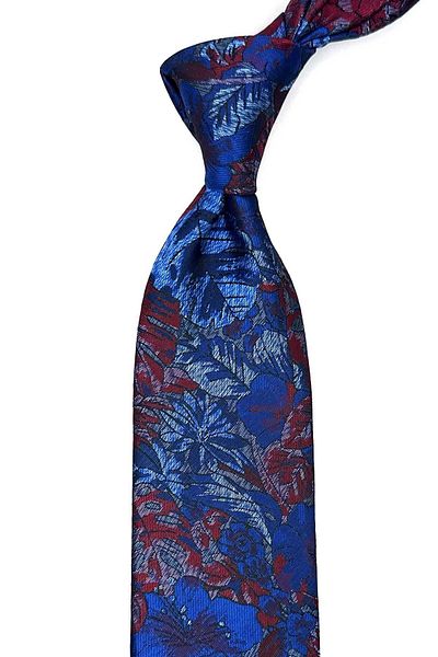 Kravatkolik Blue - Red Leaf Pattern Classic Tie with Handkerchief Kk13043