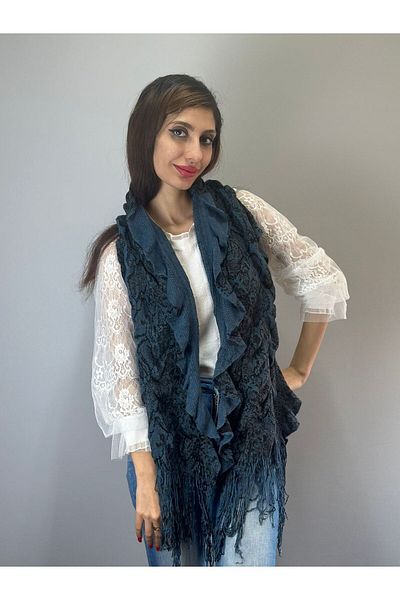 Gönülden Tasarım TRICOT CU MODEL VOLANAT EșARFĂ FEMEI 150X35 CM ALBASTRU