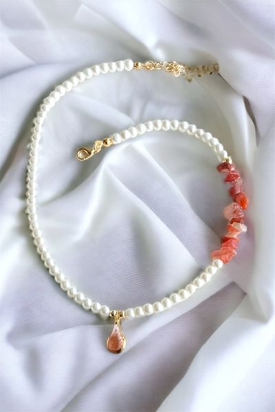 Sose Moda Asymmetric Cut Orange Drop End Pearl Necklace