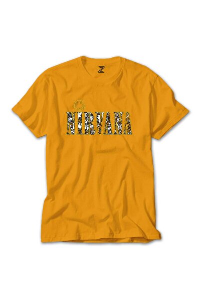 CrowsGate Tricou cu logo și text Nirvana, culoare galbenă, mărimea 2XL