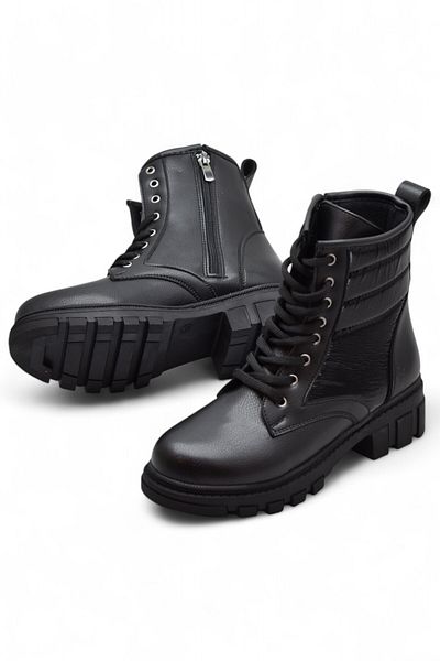 ISPARTALILAR 988 Daily Lace Up Μαύρες Γυναικείες Μπότες Παπούτσια Χειμερινές Μπότες