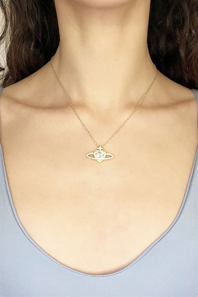 Sose Moda Gold-Plated Gold Necklace with Heart and Saturn Tip