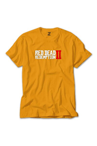 CrowsGate Tricou cu text colorat Red Dead Redemption 2, culoare galbenă, mări...