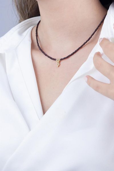 Sose Moda Coffee Bead Design Necklace with Letter Ş
