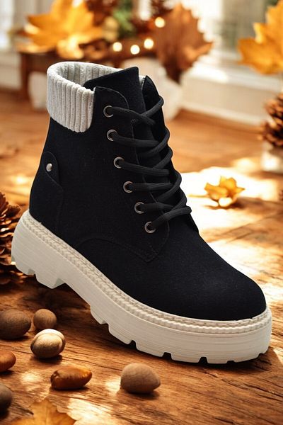 ISPARTALILAR 778 Model Winter Casual Γυναικείες Μπότες - Κορδόνια και φερμουάρ, Υλικό Nubuck