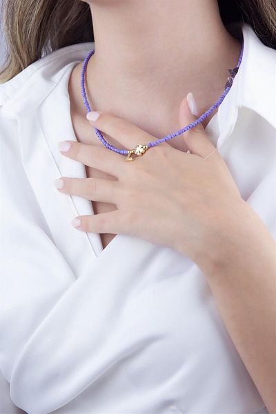 Sose Moda Lilac Bead Design Necklace with Letter L