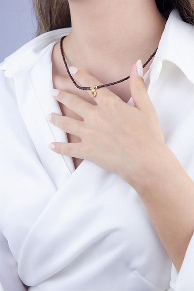 Sose Moda O Letter Coffee Bead Design Necklace