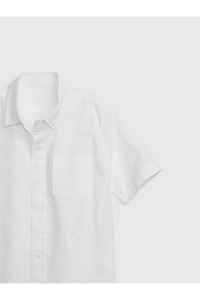 GAP Erkek Çocuk Beyaz Organik Pamuk Oxford Uniform Kısa Kollu Gömlek