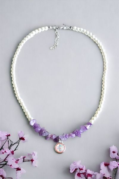Sose Moda Purple Cracked Stone Pearl Necklace