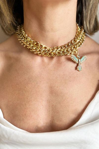 Sose Moda Turquoise Phoenix Detailed Choker Necklace