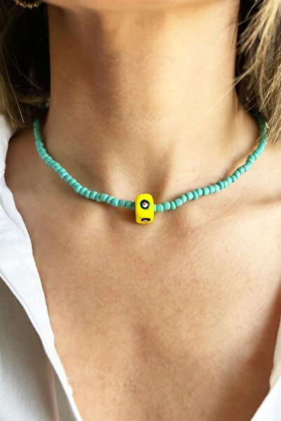 Sose Moda قلادة باللون الفيروزي مع خرز عين الشر الأصفر