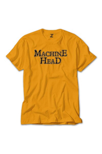 WAKHA Tricou colorat cu text Machine Head, culoare galbenă, mărimea 2XL