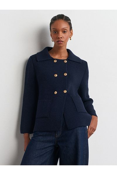 Dilvin 60921 Polo Neck Buttoned Pocket Knitwear Cardigan-Navy