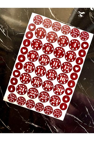 Hayal.kirtasiyesi New Year's Advent Calendar Sticker - 24 Days 54 Pieces Adhesive Gift Calendar
