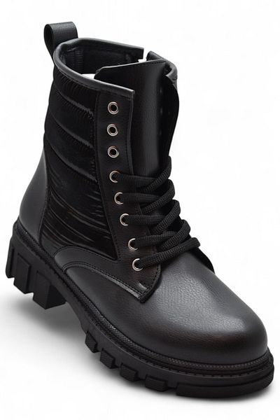 ISPARTALILAR 988 Daily Lace Up Μαύρες Γυναικείες Μπότες Παπούτσια Χειμερινές Μπότες