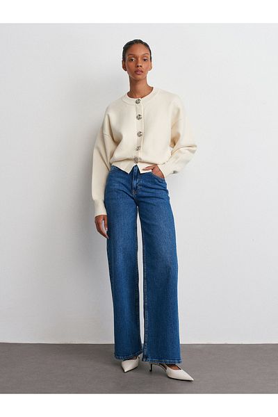 Dilvin Model 71750 - Pantaloni albaștri cu picioare largi din Lycra