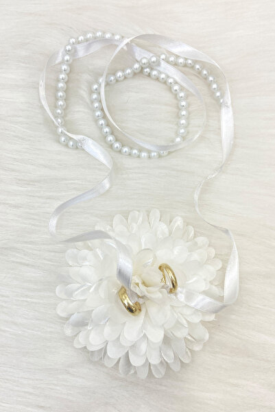 ZEYMERADE Beyaz Söz Nişan Yüzük Kurdelesi, Dökülen İncili, Gelin Damat