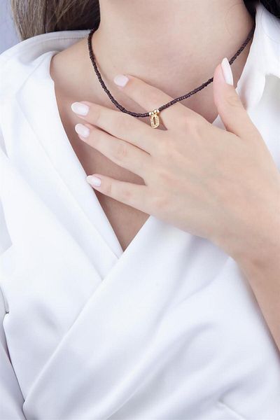 Sose Moda Coffee Bead Design Necklace with Letter U