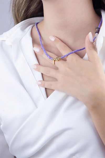 Sose Moda I Letter Lilac Bead Design Necklace