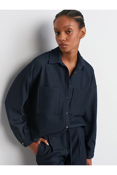 Dilvin 50490 Oversize Shirt-Navy Blue