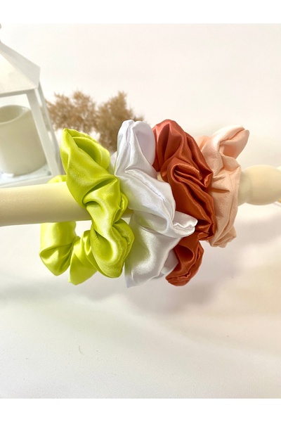 Toka Delisi 4 Pcs Green Kitten Mouth White Tile Comfortable and Stylish Scrunchie Satin Bagel Buckle