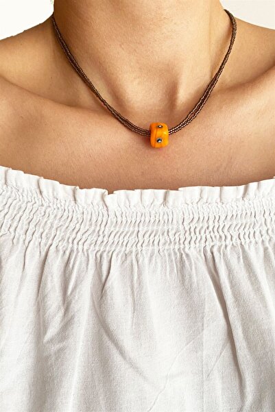 Sose Moda Orange Evil Eye Bead Detailed Necklace