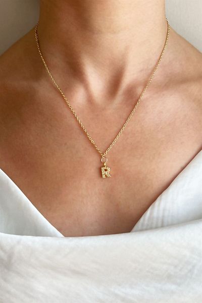 Sose Moda Gold Chain Necklace with Letter R
