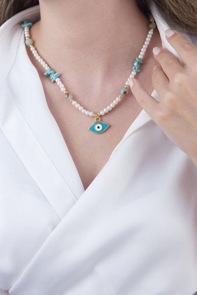 Sose Moda Turquoise Natural Stone Pearl Necklace