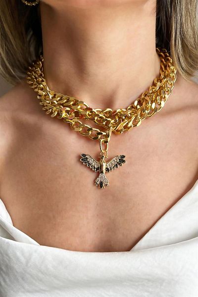 Sose Moda Black Color Phoenix Detailed Spiral Design Chain Necklace