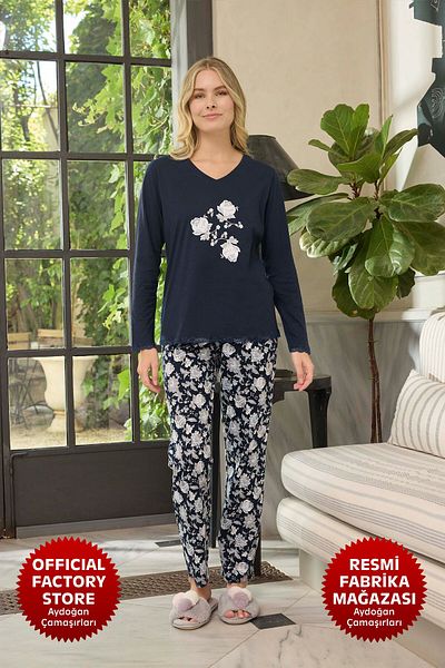 Aydoğan Set pijama neagră Aydogan - decolteu în V, mânecă lungă B10-2 - 240625
