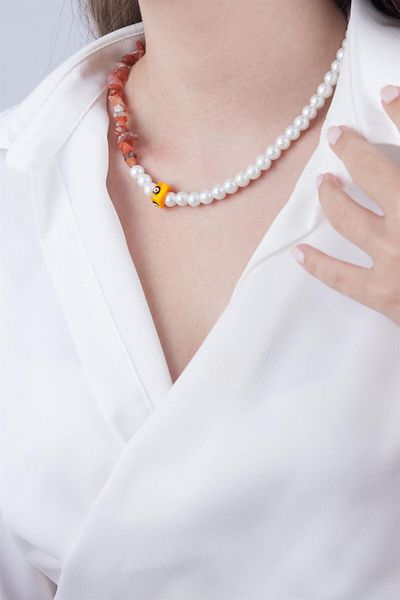 Sose Moda Orange Pearl and Beaded Broken Stone Necklace