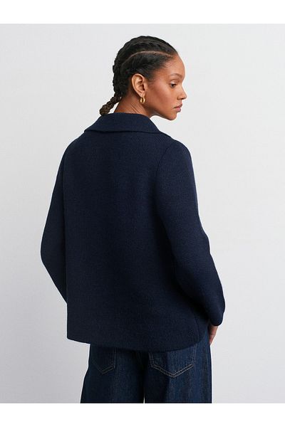 Dilvin 60921 Polo Neck Buttoned Pocket Knitwear Cardigan-Navy