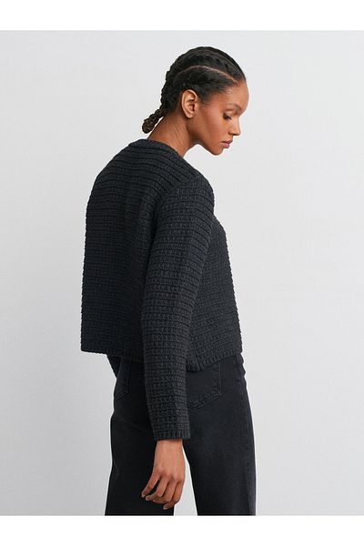 Dilvin 60298 Crew Neck Buttoned Knitwear Cardigan-Anthracite