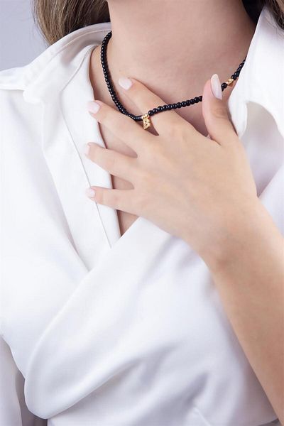 Sose Moda Black Pearl Design Necklace with Letter B