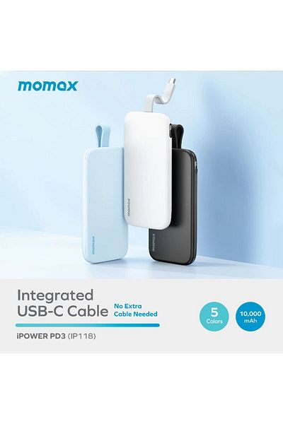 Momax باور بانك اي باور PD3 10000 مللي أمبير 22.5 واط - أبيض