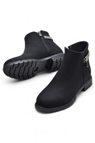 ISPARTALILAR 450Z Zippered Daily Γυναικείες Μπότες Παπούτσια Winter Rhinestone Μαύρες Flat Γυναικείες Μπότες