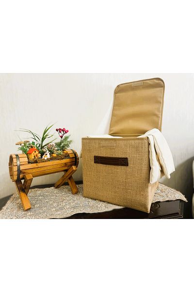 HD HOME COLLECTİON Dulap cu capac din iută, dulap pentru lenjerie de corp, organizator de jucării, cutie de depozitare pliabilă