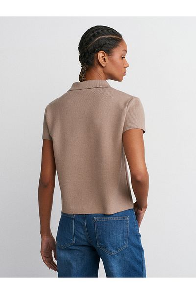 Dilvin 60281 Polo Neck Buttoned Knitwear Cardigan-Dark Mink
