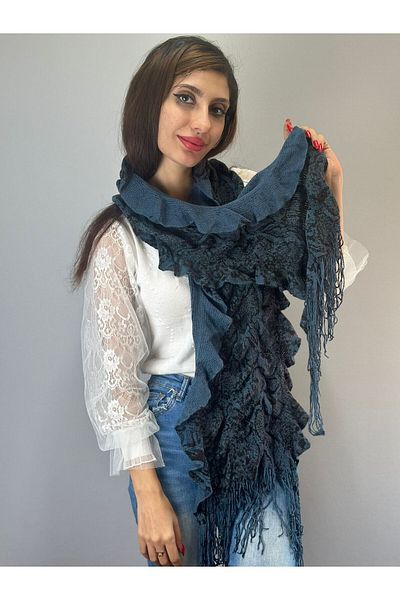 Gönülden Tasarım TRICOT CU MODEL VOLANAT EșARFĂ FEMEI 150X35 CM ALBASTRU