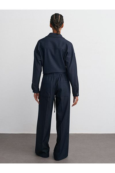 Dilvin 71578 Belted Wide Leg Trousers-Navy
