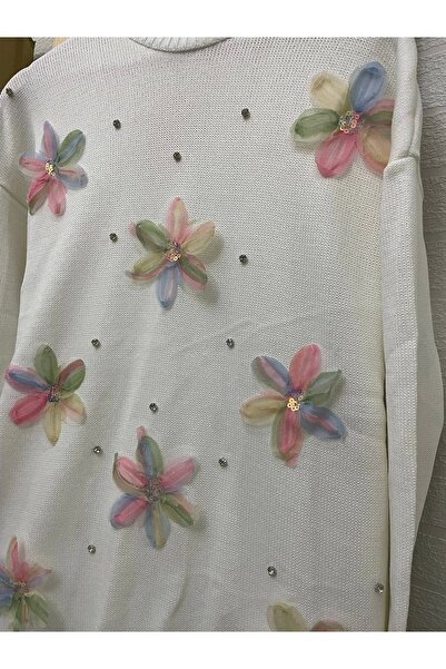 DEFNECE BUTİK Tulle Floral Knitwear Tunic